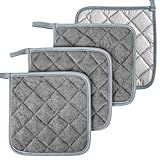 Cotton Pot Holders for Kitchen - MAQIHAN 4pcs Square Pot Holders Sets Hot Pads Set Gray 7 inch Terry Cloth pot with holder Cotton Potholders Small Hot Pad Holder Bulk for Oven Cooking Baking
