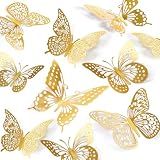 SAOROPEB 3D Butterfly Wall Decor 48 Pcs Gold Butterfly Birthday Decorations