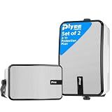 Plyee Audio 400W Outdoor Bluetooth Speakers, Wireless Sync Between Speakers, Powerful Bass, Wall Mount for Patio, Porch, Gazebo, Garage, 2-Pack, White(MZ-621)