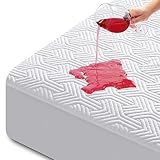 HYLEORY Full Size Mattress Protector - Waterproof Bamboo-Viscose Cooling Mattress Pad Cover, Breathable Soft 3D Air Fabric, Noiseless Washable Fitted Bed Sheet with Deep Pocket Up to 21", White