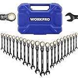 WORKPRO 22-piece Ratcheting Wrench Set with 180° Flex Head, Anti-Slip Tooth, Combination Wrench Sets with Organizer Box, Metric 6-18mm & SAE 1/4-3/4", Black Electrophoretic Coating