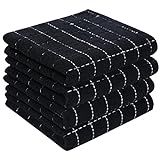 Homaxy 100% Cotton Terry Kitchen Towels(Black, 13 x 28 inches), Checkered Designed, Soft and Super Absorbent Dish Towels, 4 Pack