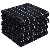 Homaxy 100% Cotton Terry Kitchen Towels(Black, 13 x 28 inches), Checkered Designed, Soft and Super Absorbent Dish Towels, 4 Pack
