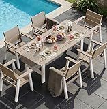 Polyhouz Outdoor Dining Set for 6, 7-Piece Patio Table and Chairs Set, HDPE Outdoor Dining Table and Chairs with Umbrella Hole, All-Weather Dining Furniture Set,White Brown