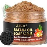 Scalp Scrub for Hair Growth, Scalp Exfoliator with Batana Oil & Rosemary, Deep Scalp Cleanser with Scalp Massager, 2-in-1 Clarifying Shampoo Hair Treatment, Buildup Removal, Itchy Relief, 10.93 oz