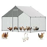 VEVOR Large Metal Chicken Coop with Run, Walk in Chicken Run for Yard with Waterproof Cover, 6.5 x 9.8 x 6.5 ft, Spire Roof Large Poultry Cage for Hen House, Duck Coop and Rabbit Run