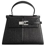 Women's Top-handle Handbags– Vegan Leather Vintage Top Handle Design with Adjustable Strap, Fashion Commuter Crossbody Bag, BLACK, Large