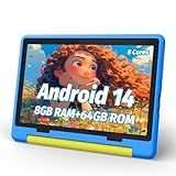 URAO Kids Tablet, Android 14 Tablet for Kids 10 inch Octa-Core with Case, 64GB 1TB TF Card Expandable for Toddler Children, Parental Control, Dual Camera, WiFi,Gift