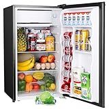 Upstreman 3.2 Cu.Ft Mini Fridge with Freezer, Single Door Mini Fridge, Dorm Fridge, Adjustable Thermostat, Mini Refrigerator for Bedroom, Office, Dorm, Black-BR321