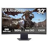 LG 32GS60QC-B Ultragear 32-inch Curved Gaming Monitor QHD (2560x1440) 180Hz 1ms 1000R AMD FreeSync HDR10 HDMIx2 DisplayPort Borderless Design Black Stabilizer DAS Crosshair FPS Counter - Black