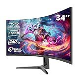 CRUA 34" WQHD 240Hz Ultrawide Curved Gaming Monitor, 1500R, FreeSync, Black