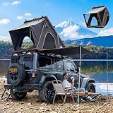 Explorer Pro Rooftop Tent Hard Shell with USB Outlet, Side Awning, Replaceable Netting Curtain&Luggage Racks for 4 Season Camping, Aluminum Pop Up 2-3 Person Roof Top Tent for Truck Jeep SUV Car Van