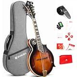 Vangoa F-Style Mandolins Instrument, Solid Spruce and Maple, 29-Fret, Ebony Fingerboard and Bridge, 8 String Acoustic Mandolin, for Beginner Adults and the higher stages players, Classic Sunburst