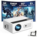 TMY Native 1080P Mini Portable Projector, 2-way Bluetooth, with 80in Screen