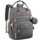 BabbleRoo Diaper Bag Backpack - Baby Essentials Travel Tote - Multi Function Water Resistant Diaper Bag, Travel Essentials Baby Bag with Changing Pad, Stroller Straps & Pacifier Case - Dark Gray