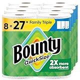 Bounty Quick-Size Paper Towels, White, 8 Family Triple Rolls = 27 Regular Rolls