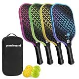 Panel Sound Pickleball Paddles Set of 4, 4 Fiberglass Pickleball Rackets, Pickleball Racquets 4 Pack with 1 Carrying Case & 4 Outdoor Balls