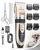 oneisall Dog Clipper Low Noise, Dog Grooming Kit with Rechargeable, Pet Shaver Cordless Electric Quiet Hair Clipper Set for Dogs Cats Pets（Gold）