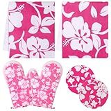 6PCS Pink Oven Mitts and Pot Holders Towels Set,Heat Resistant with Non-Slip Silicone Surface Baking Gloves,Applies to Grilling and Cooking Cute Kitchen Accessories and House Decor