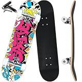 ANYFUN Pro Complete Skateboards for Beginners Girls Boys Kids Youths Teens Adults 31"x8" Skate Boards 7 Layers Canadian Maple Double Kick Deck Concave Longboard (Candy)