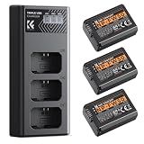 K&F CONCEPT 3-Pack NP-FW50 Battery and Upgraded 3-Slot ZV-E10 Battery Charger Compatible with Sony Alpha A6400 A6000 A6300 A6500 A5000 A5100 A7 A7II A7R A7RII A7S A7SII RX10 II III IV Cameras