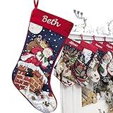 Santa on Chimney Needlepoint Christmas Stocking - Personalized Name Embroidery Family Holiday Keepsake Décor