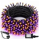 DAZZLE BRIGHT Halloween 300 LED String Lights, 100FT String Lights with 8 Lighting Modes, Halloween Decorations for Party Carnival Supplies, Outdoor Yard Garden Decor (Purple & Orange)