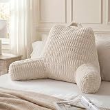 Blissful Diary Reading Pillow, Backrest Pillow with Shredded Memory Foam for Adult & Children, Designed for Bed and Couch Sitting Up, Includes Arms, Pockets and Washable Cover, Off White