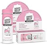 Wonderbelly Antacid, Effective Heartburn & Instant Acid Indigestion Relief, Travel Size Extra Strength Chewable Tablets, 1000 mg Calcium Carbonate, Strawberry Milkshake, 12 Count (Pack of 2)