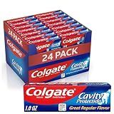 Colgate Cavity Protection Toothpaste with Fluoride, Minty Great Regular Flavor, Anti Cavity Toothpaste, 24 Pack, 1 Oz Tubes