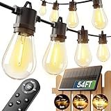 addlon 54FT(48+6) Solar String Lights Outdoor Waterproof with USB Charging & Remote Control - Dimmable Solar Power Patio Lights with LED Bulbs for Porch, Garden, Yard, Market, Bistro - Last for 20+Hrs