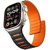 Easuny Sport Magnetic Band Compatible with Apple Watch Ultra 2/Ultra Band for Men 49mm 46mm 45mm 44mm 42mm, Silicone Waterproof Loop Strap for iWatch Series SE 10 9 8 7 6 5 4 3 2 1 Black/Orange