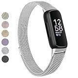 Vanjua for Fitbit Inspire 3 Bands Women Men, Stainless Steel Metal Mesh Loop Adjustable Magnetic Wristband Replacement Straps Compatible with Fitbit Inspire 3 Fitness Tracker (Silver)