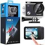 AKASO V50X Native 4K30fps WiFi Action Camera with EIS Touch Screen 4X Zoom 131 feet Waterproof Camera Support External Mic Remote Control with Helmet Accessories (Without 64GB MicroSD Card)
