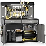 65" Heavy Duty Workbench with Drawers and Lockable Storage Cabinet- 2500 LBS Capacity Work Bench with Pegboard,Work Table with Adjustable LED Light for Garage,Workshop and Repair Shop