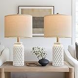 USumkky 20.5" White Modern Ceramic Bedside Lamp Set of 2 for Bedroom Decor Farmhouse Table Lamp for Living Room Office Dorm