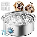 oneisall Dog Water Fountain for Large Dogs,7L/230oz/1.8G Stainless Steel Dog Fountain Super Quiet with Triple Filtration,Great for Large Dogs (PWF002 Dog Fountain +6Sets Filters)