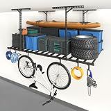 Jusgym 4x8FT Overhead Garage Ceiling Storage Rack with 6 Hooks