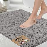 GORILLA GRIP Bath Rug Mat, Thick Soft Absorbent Chenille, Quick Dry Microfiber Mats, Rubber Backing, Machine Washable Shower Floor Rugs, Bathroom Bathmat Home Decor Accessories, 24x17 Grey