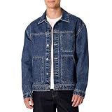 Amazon Essentials Men's Heavyweight Rigid Denim Relaxed-Fit Utility Jacket with Pockets, Shank Button Closure, Tinted Medium Blue, X-Large