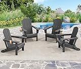 SERWALL Foldable Adirondack Chair Set of 4, HDPE Adirondack Chair with Wood-Texture-Gray
