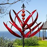 LimeHill Wind Spinner for Garden and Yard - Large Metal Kinetic Wind Sculptures for Outdoor Decor (91 Inches, Burgundy Lotus)
