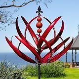 LimeHill Wind Spinner for Garden and Yard - Large Metal Kinetic Wind Sculptures for Outdoor Decor (91 Inches, Burgundy Lotus)