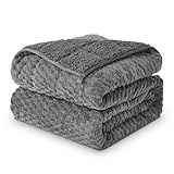 Weighted Blanket 15lbs for Adults, Queen Size Jacquard Sherpa Heavy Blanket for Calming and Relax, Dual Sided Ultra Soft Fuzzy Throw Blanket with Glass Beads, 60 x 80 inches, Dark Grey