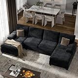U-Shaped Sectional Sofa with Double Chaise,Linen Fabric 4-Seat Modern Couch, Removable Pillows for Apartment Living Room, Black