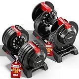 Yagud Adjustable Dumbbell Set, 52.5/90 lbs Weights Dumbbells, 1 Hand Rotation, Safety Lock System, Anti-Slip Textured Handle, Space-Saving Dumbbell Set for Full-Body Home Gym