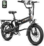 Jasion EB7 2.0 Adult Electric Bicycles, 28MPH Folding Electric Bike with 1200W Peak Motor, 55Miles Commute Ebikes for Adults 480WH Battery, Shock Absorber, Disc Brake, 20" *3.0 Tires for Beach Snow