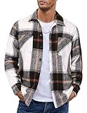 COOFANDY Men's Flannel Shirt Jacket Lightweight Fall Shacket Long Sleeve Fleece Trucker Overshirt Gray