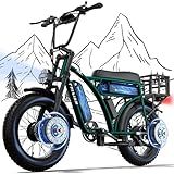 Dual Battery Electric Bike for Adults,48V46AH Long Range Cargo Electric Bicycle Up to 200 Mile,3000W Dual Motor 20"x4" Fat Tires All Terrain Ebike Max 31Mph,Hydraulic Brakes Double Seat Commuter EBike