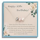 Sereney 30th Birthday Gifts for Women Sterling Silver Pearl Necklace as 30 Year Old Birthday Gifts for Women with Three Pearl Beads on Birthday Gifts for Turning 30 for Daughter or Friends